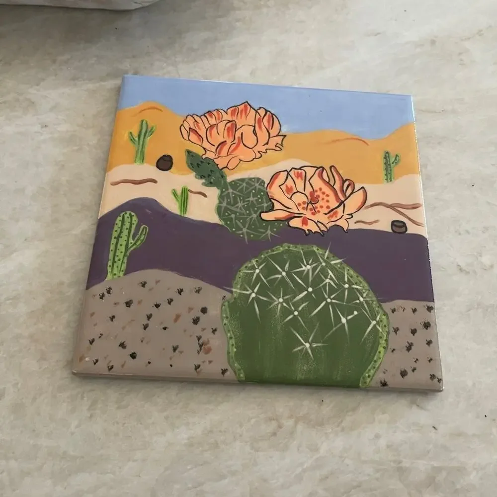 Desert scenery ceramic trivet Handpainted